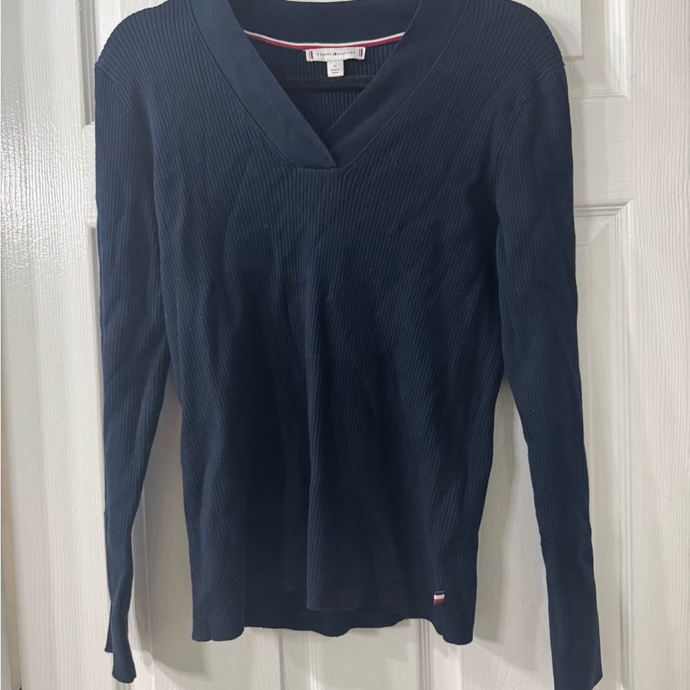 Tommy Hilfiger Dark Navy Blue Knit Women’s V-Neck Sweater